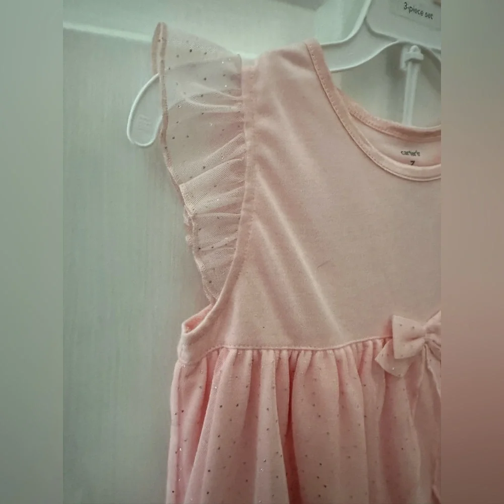 Carter’s Sleepwear Girls 3 Pc Pink Ruffled Sparkle Top, Pants, Shorts Set NWT